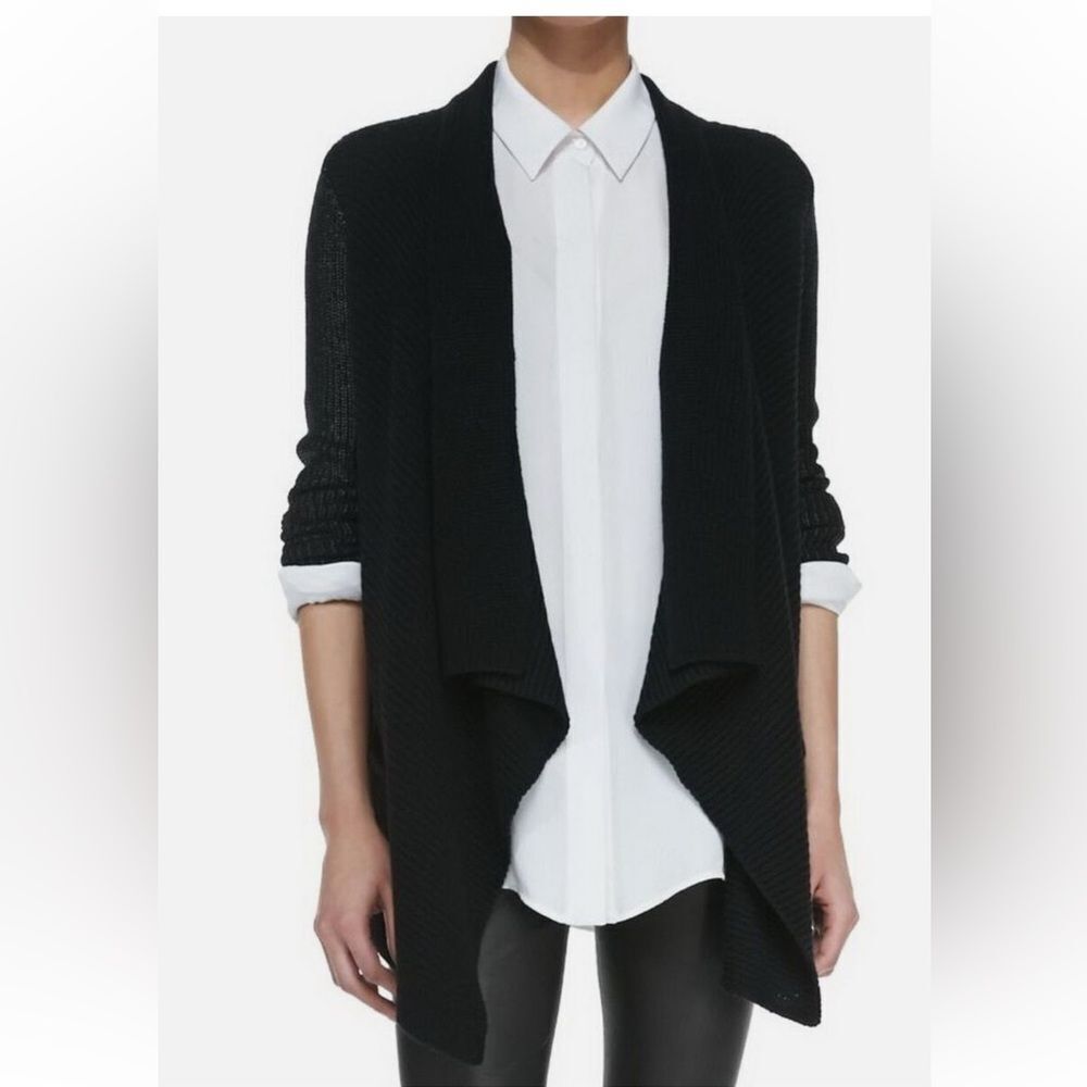 VINCE Ribbed Cardigan Sweater in Matte & Metallic Black
